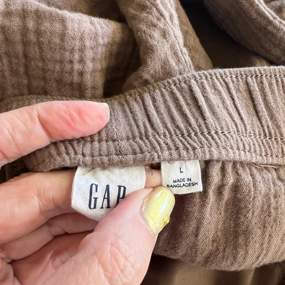 GAP Easy Gauze Barrel Pants Brown High Rise Elastic Waist L - Picture 2 of 10